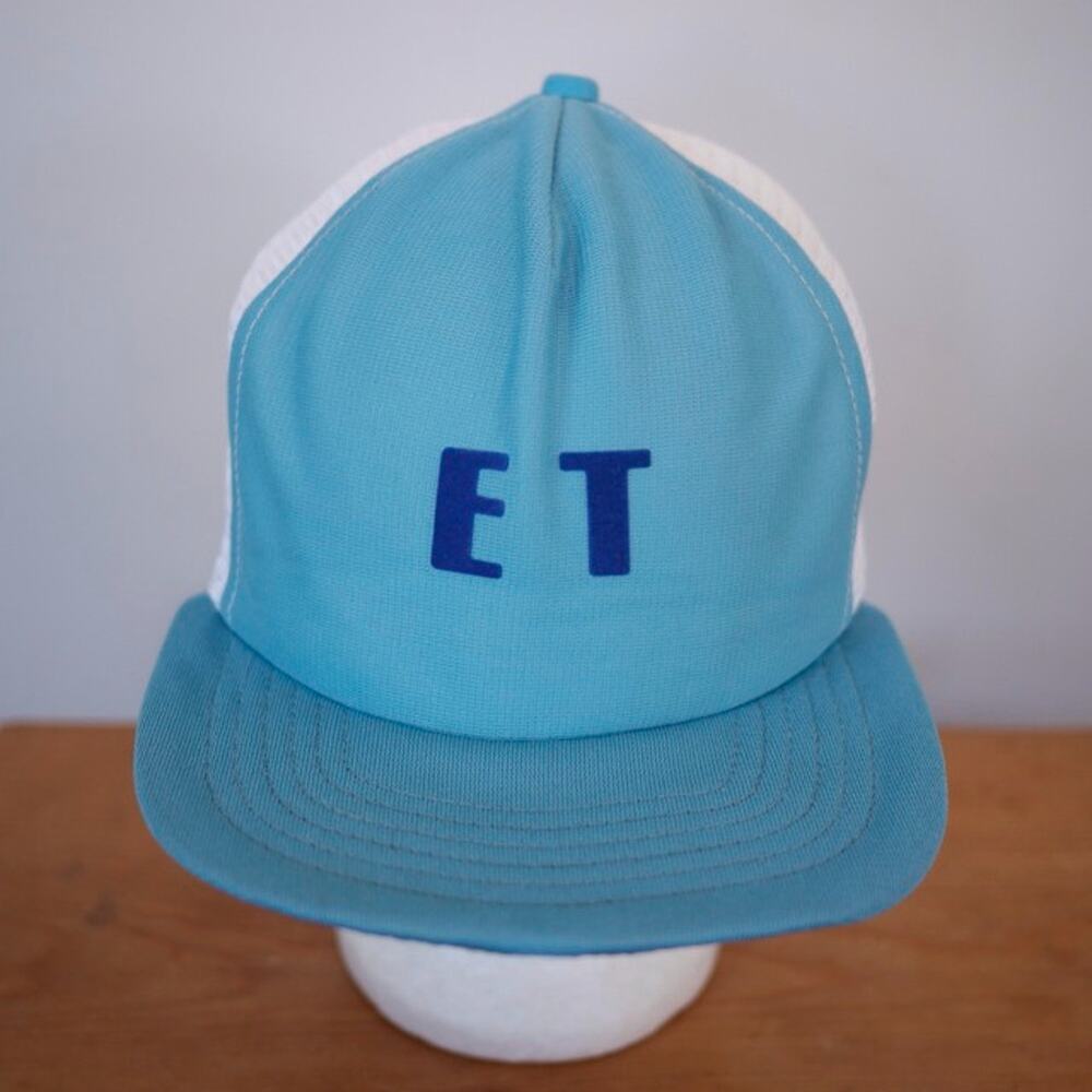 Vintage 80s ET Velour Flocked Mesh Trucker Cap Hat One Size Adjustable Snapback
